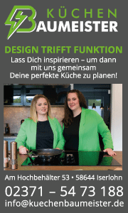 Banner von Küchen Baumeister in Iserlohn mit Kontaktdaten und Informationen zur individuellen Küchenplanung, Beratung und Küchengestaltung.